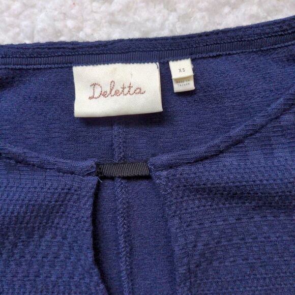 Anthropologie Deletta Top Navy Blue Keyhole Soledad Sheer Chiffon Lagenlook XS - Picture 6 of 6